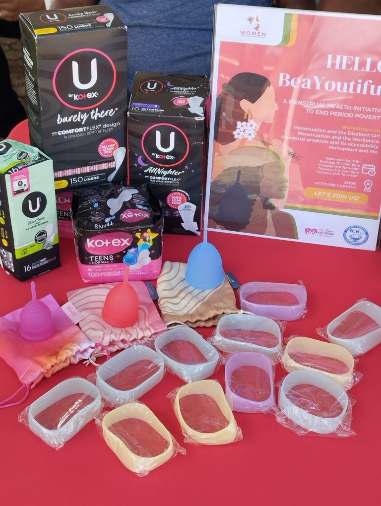 Access to menstrual products is key to Eradicate Period Poverty. Items donated by The Born Educators Academy and Kotex Trinidad and Tobago